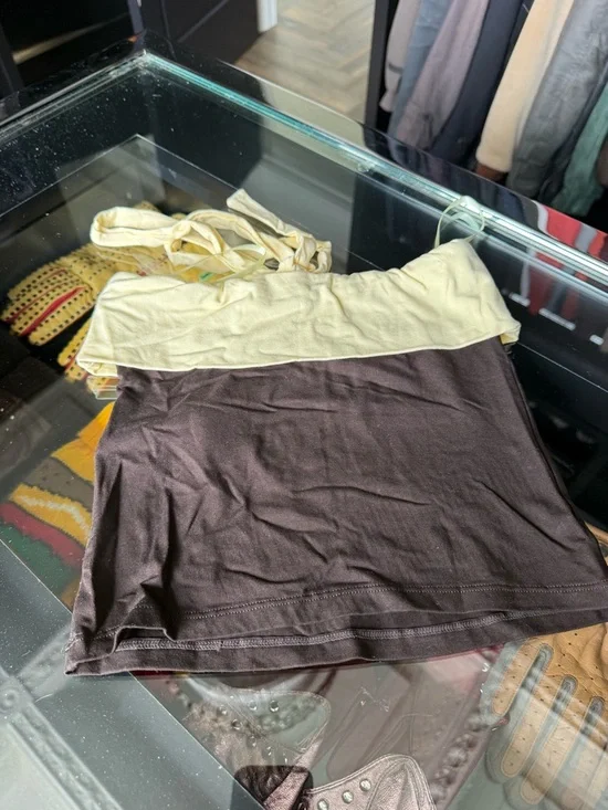 Motel Rocks Inrida Halterneck Top In Chocolate Brown And Lemon - Picture 7 of 7